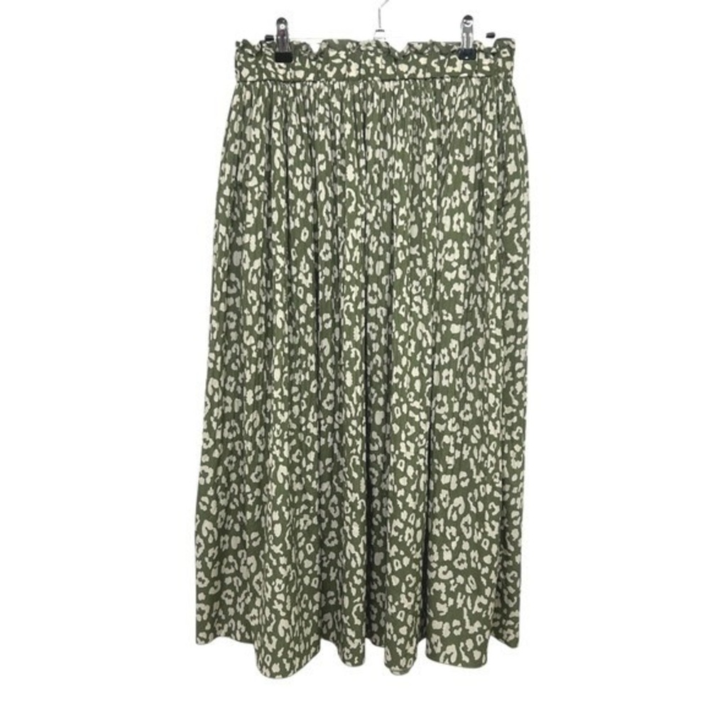 Flowy Maxi Skirt XL Green Abstract Leopard Print Elastic Waist‎ Boho Cottagecore